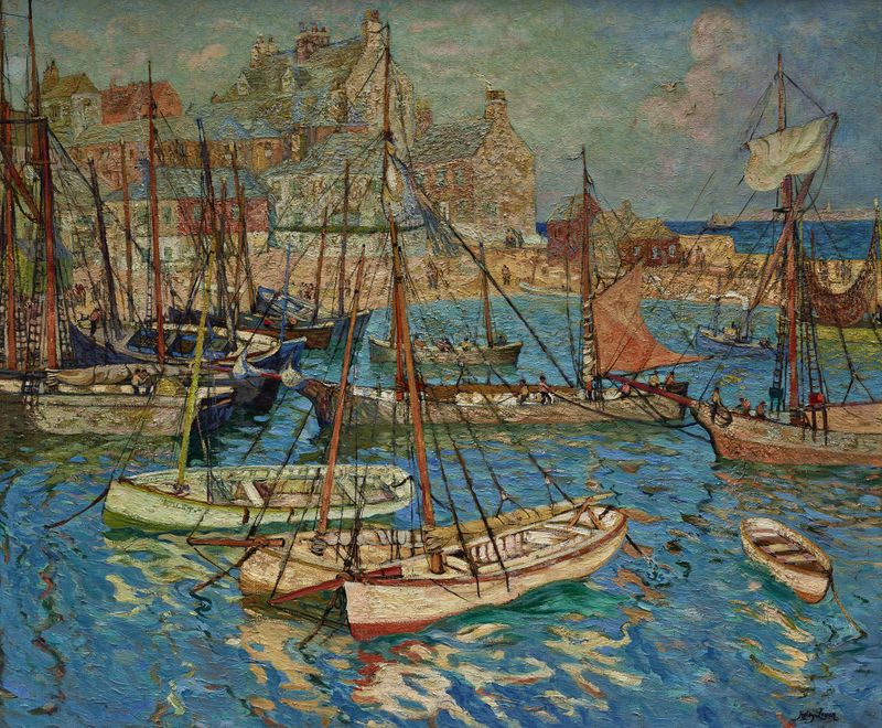 Fisherman’s Quarters de Hayley Lever, óleo sobre tela que retrata uma habitação rústica