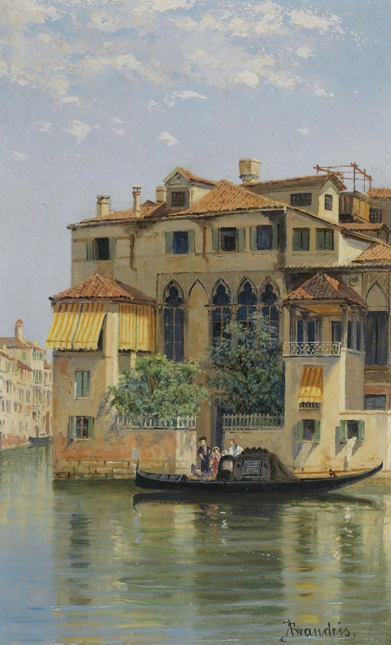 Palazzo Falier, Veneza de Antonietta Brandeis, pintura a óleo que retrata a luz do amanhecer na arquitetura elegante.