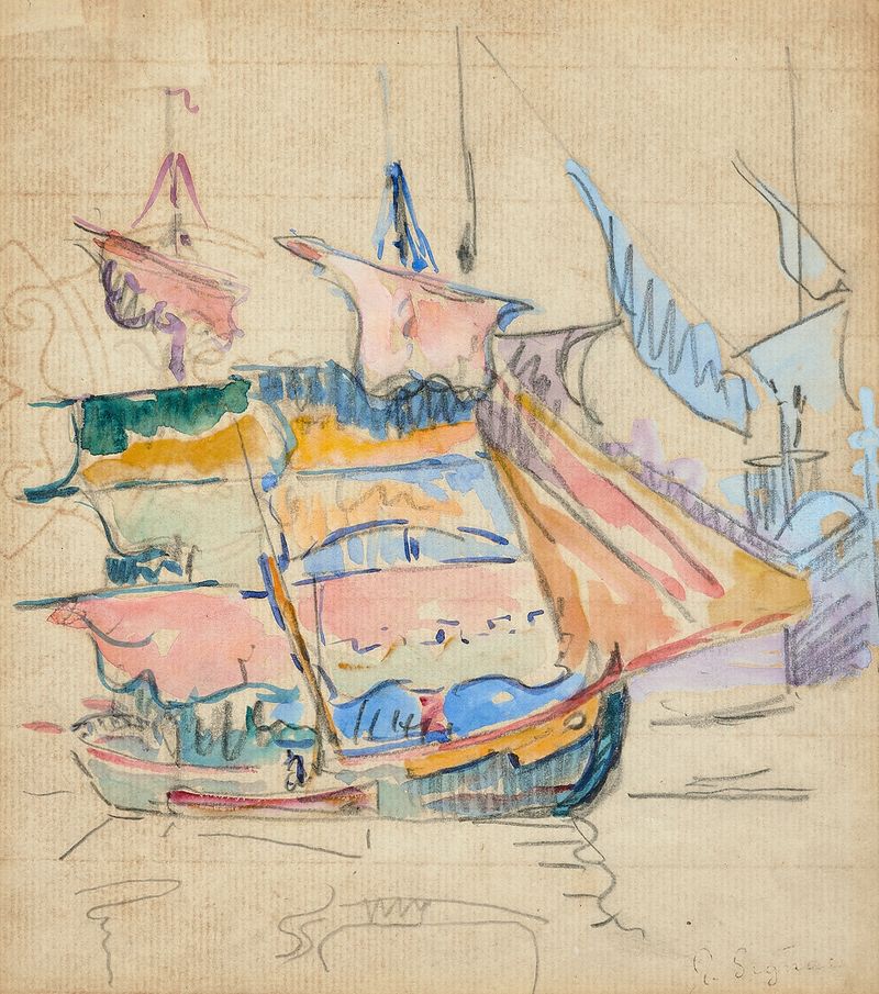 Escena marina con veleros de Paul Signac, pintura al óleo