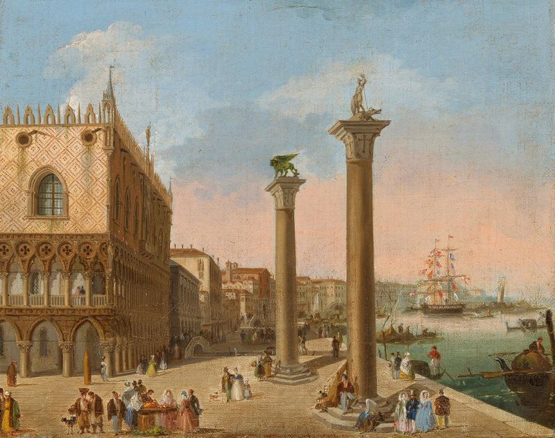 The Molo towards the Riva degli Schiavoni, Venice, oil on canvas by Giuseppe Bernardino Bison