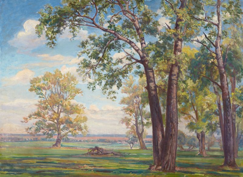 Forest Landscape by Ignacy Pieńkowski, Post-Impressionism, depicting a lush forest with dappled light.