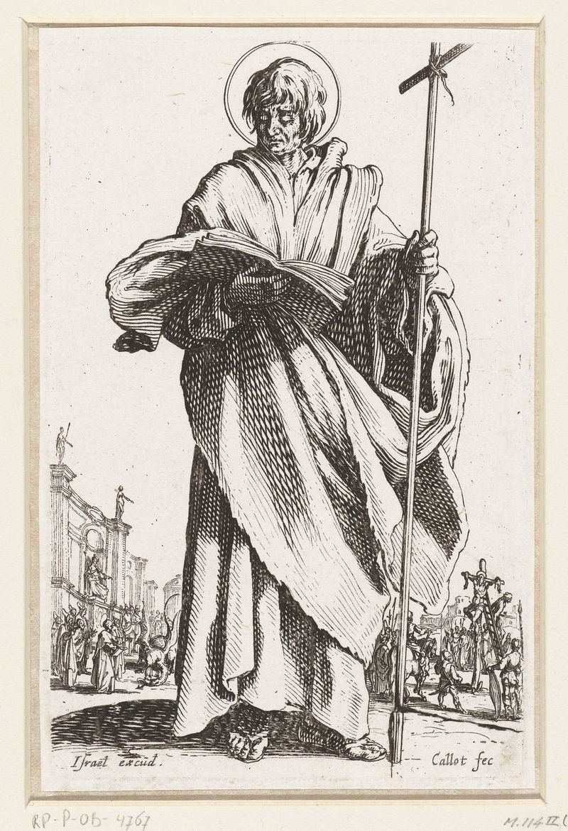 Apostel Filippus de Jacques Callot, grabado que representa una figura religiosa iluminada por luz divina