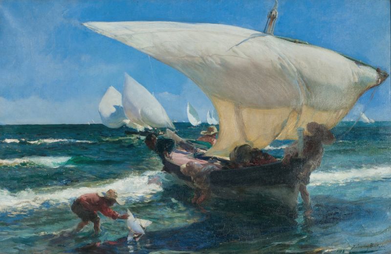 Oil painting by Joaquín Sorolla depicting a marine scene with sea and clouds