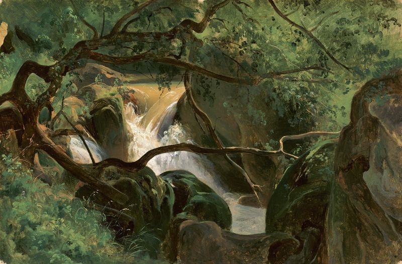 Forest Interior with a Waterfall, óleo sobre lienzo de André Giroux