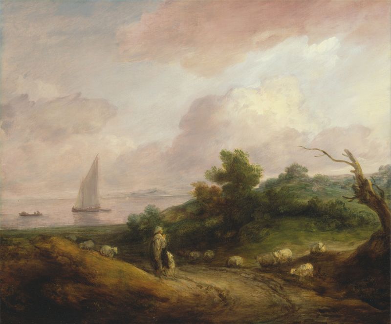 Paisaje costero con un pastor y su rebaño, óleo sobre lienzo de Thomas Gainsborough