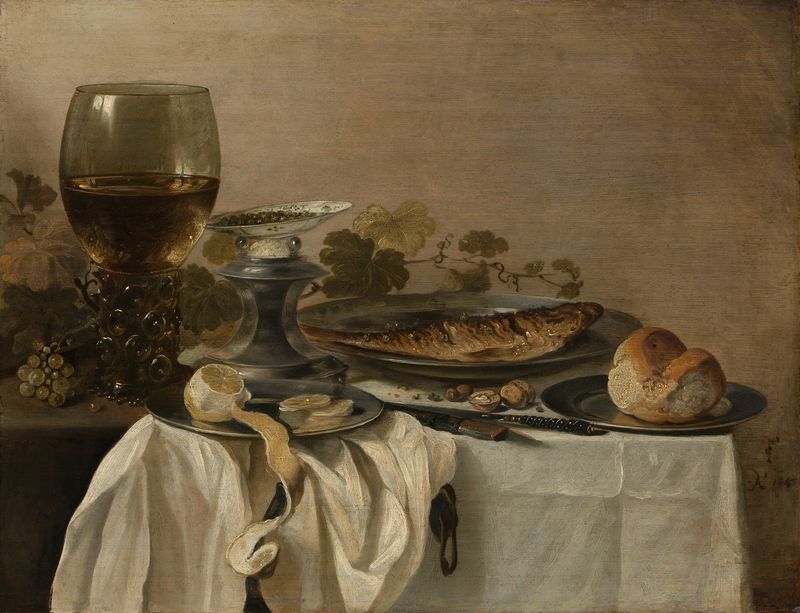 Still Life with a Fish, oil on panel by Pieter Claesz