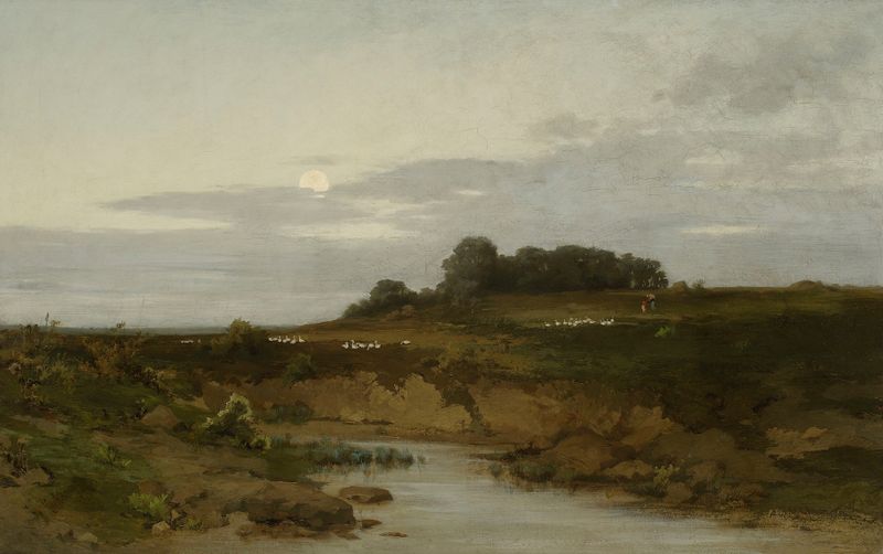 Evening by Roman Kazimierz Kochanowski, oil painting depicting a sunset landscape with warm hues.