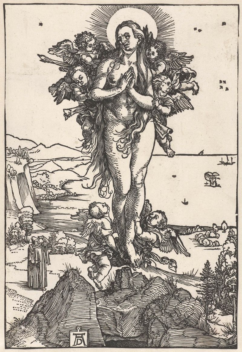 De extase van Maria Magdalena, gravura de Albrecht Dürer, mostrando Maria Madalena em contemplação.