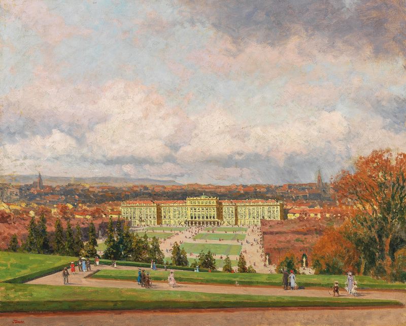 A View of Schönbrunn Palace by Heinrich Tomec, oil on canvas