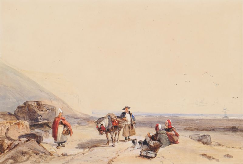 Coast Scene With Figures de Richard Parkes Bonington, óleo sobre lienzo que representa figuras en la orilla del agua