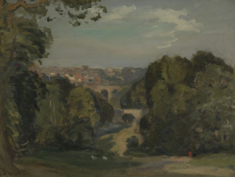 Two bridges over a river, oil on canvas by Philip Wilson Steer