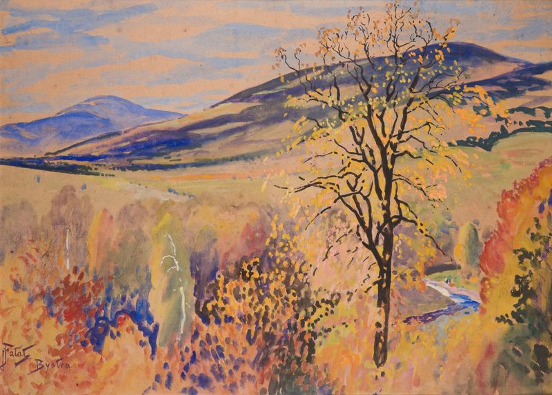 Autumn landscape with golden trees by Julian Falat, oil painting
