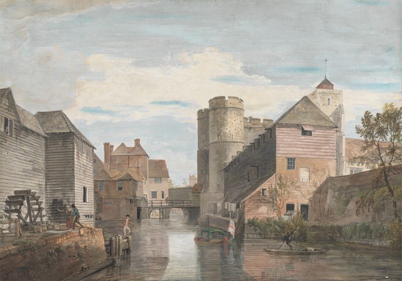 The Westgate, Canterbury de Paul Sandby, óleo que representa arcos y luz.