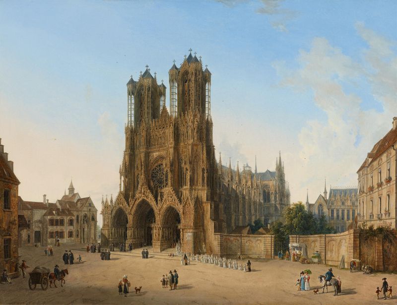 Südwestansicht der Kathedrale in Reims, watercolor on paper by Domenico Quaglio the Younger