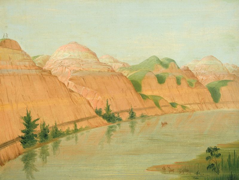 Magnificent Clay Bluffs by George Catlin, oil on canvas, depicting cliffs and a river.