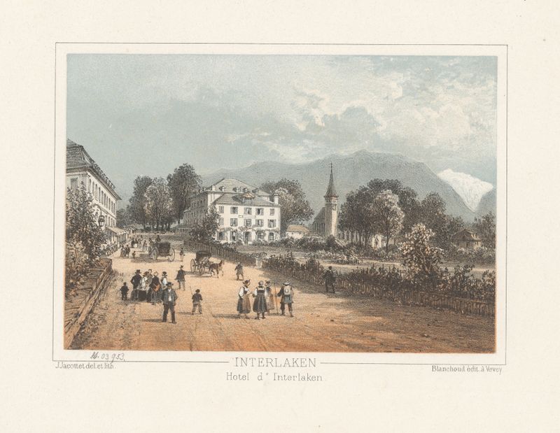 Arquitetura do Interlaken Hotel d’Interlaken, pintura a óleo de Jean Jacottet