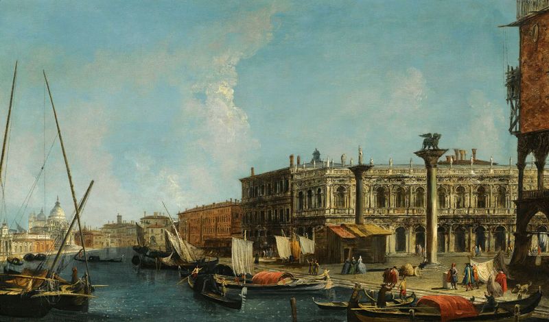 Rococo marine scene of Venice's Molo, water reflections by Michele Marieschi