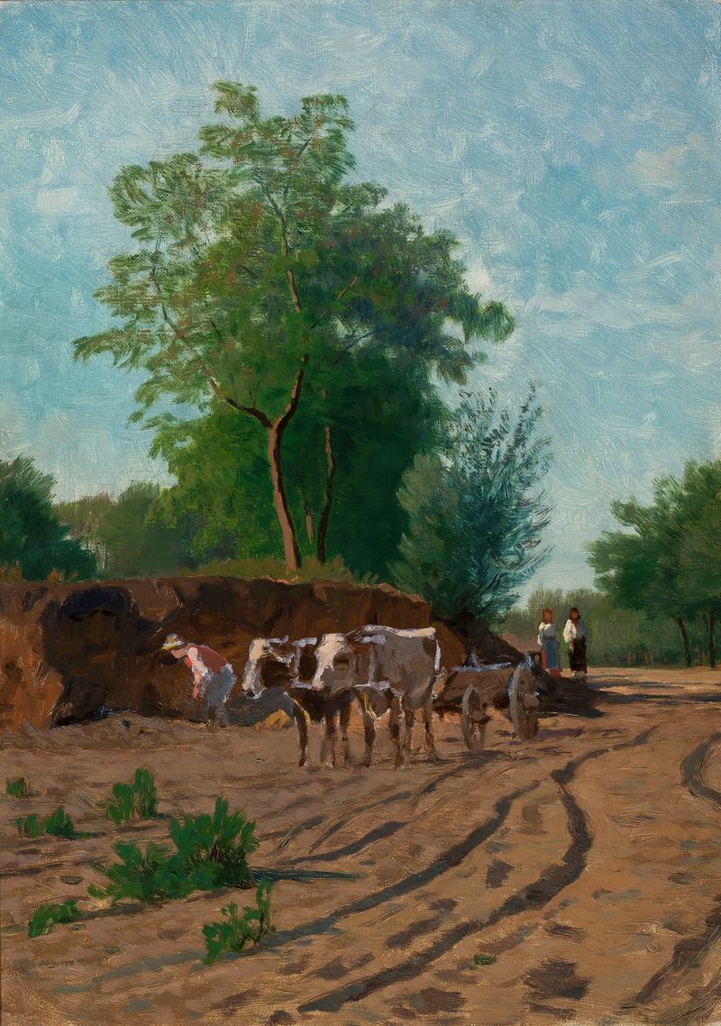Watercolour by Walery Brochocki depicting a serene countryside landscape