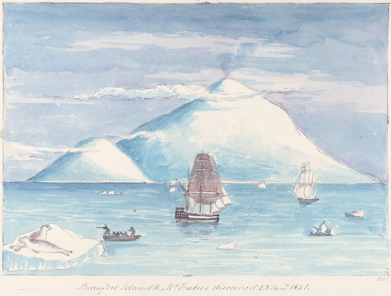 Paisaje de Beaufort Island & Mount Erebus de Charles Hamilton Smith, pintura al óleo