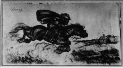 Temperamålning by Eigil Vilhelm Schwab depicting a royal courier on horseback