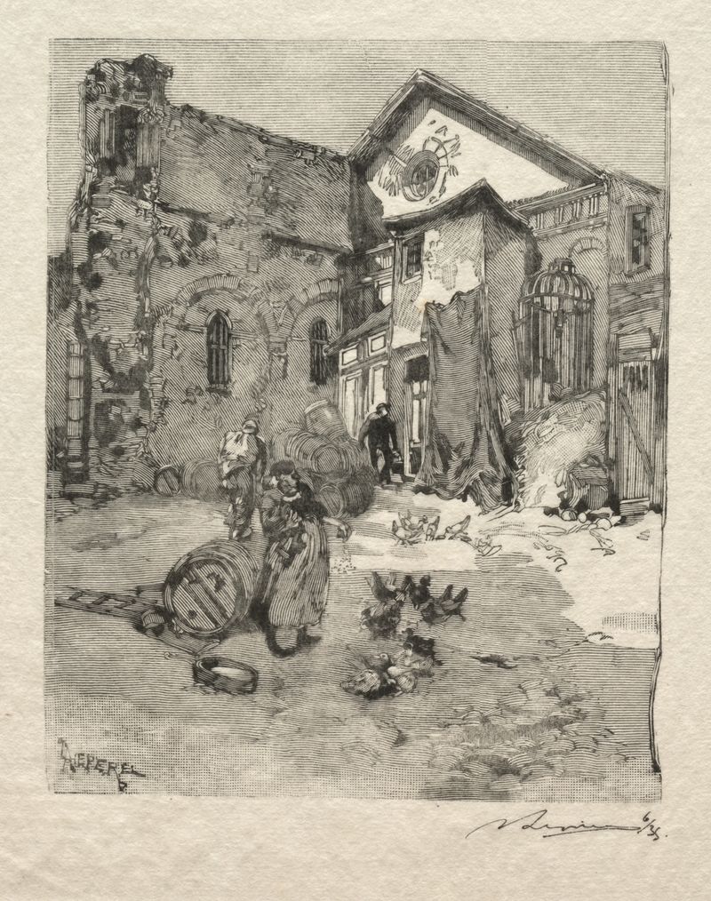 St. Julien le Pauvre; Le Portail de Auguste Louis Lepère, pintura a óleo com arcos intrincados.