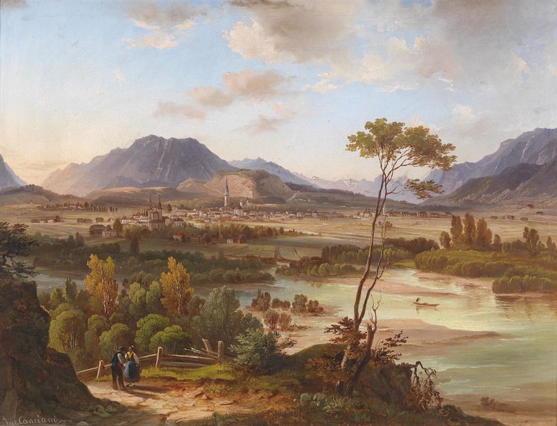 Landscape view of Villach by Jakob Canciani, oil painting