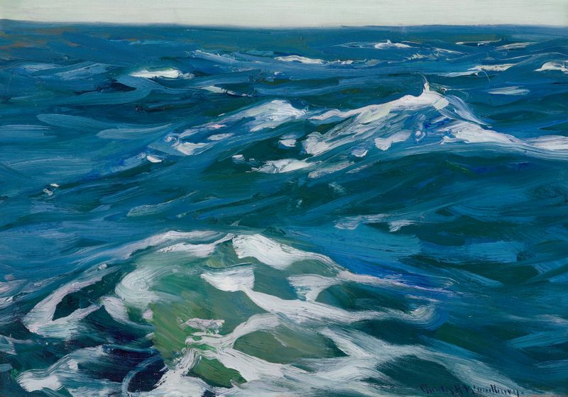 Marine scene depicting the ocean in oil painting by Charles Herbert Woodbury