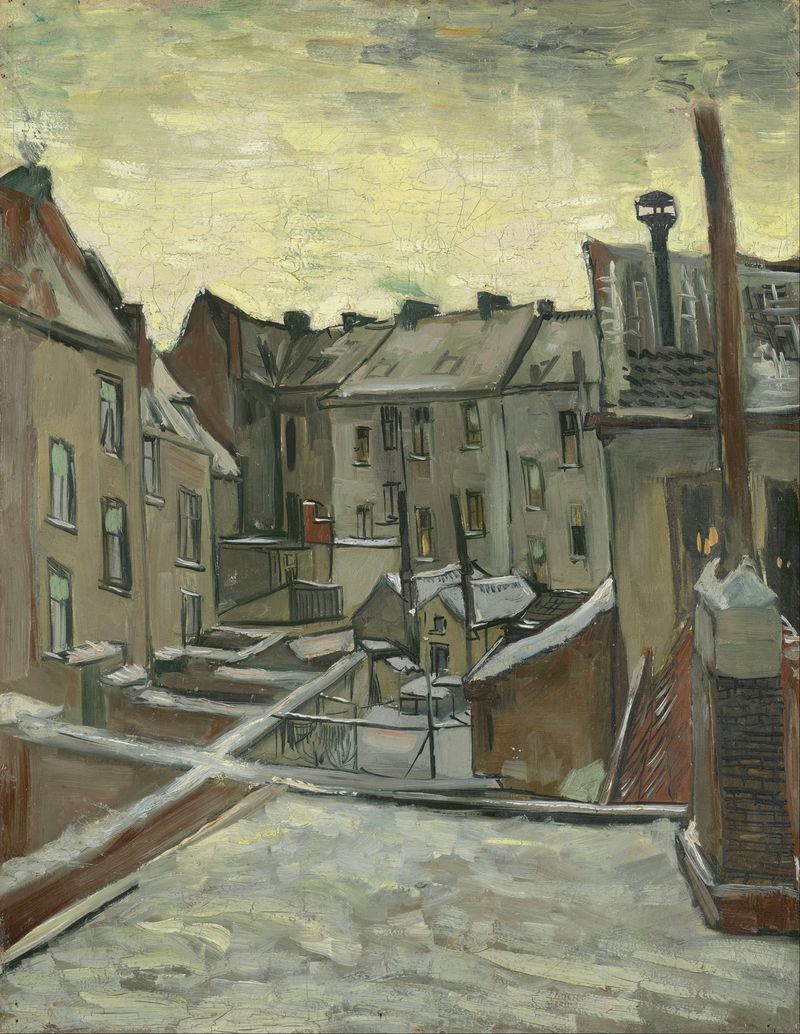 Casas vistas desde atrás, óleo sobre lienzo de Vincent van Gogh