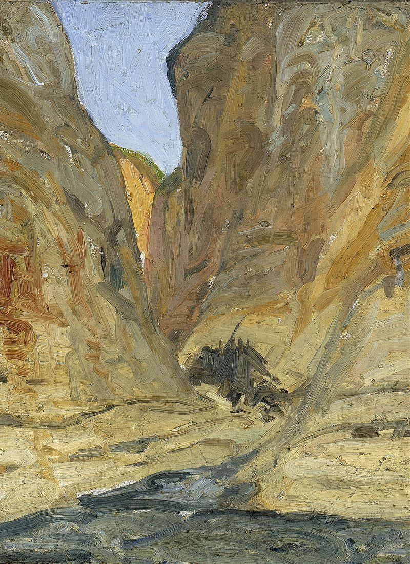 The Canyon by Henry Ossawa Tanner, oil painting depicting a vast canyon with light and shadow.