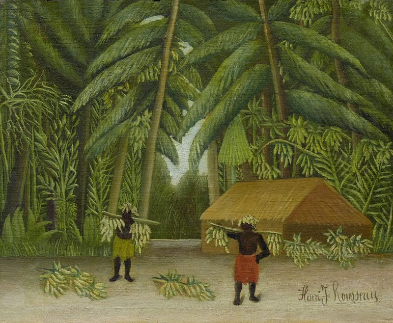 Banana Harvest by Henri Rousseau, oil on canvas depicting bananas and tropical leaves