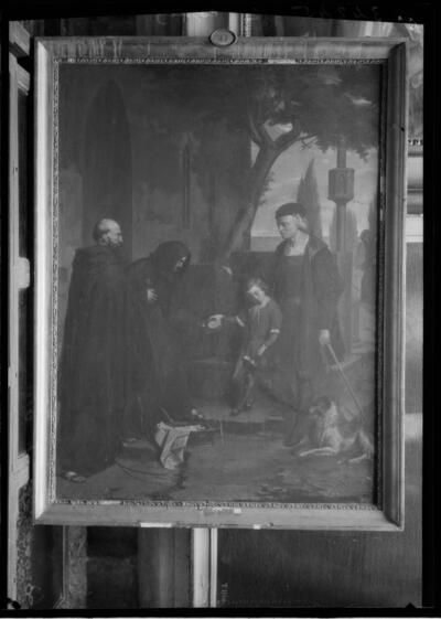 Interior scene with light and shadows, oil painting by Desconegut