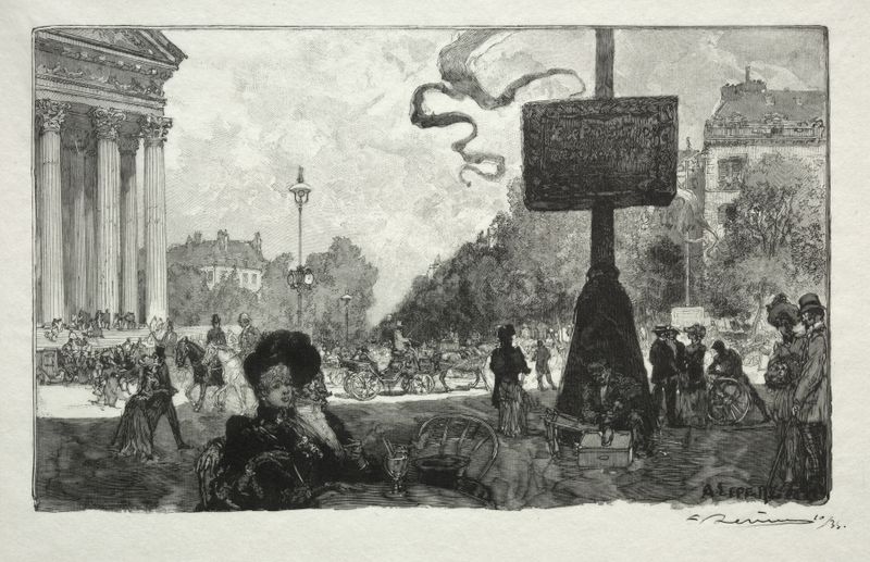Coin de la Rue Royale de Auguste Louis Lepère, impresionismo, que representa una calle adoquinada al atardecer.