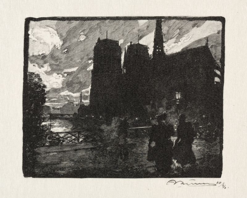 Notre Dame, le Soir de Auguste Louis Lepère, impressionismo, arquitetura