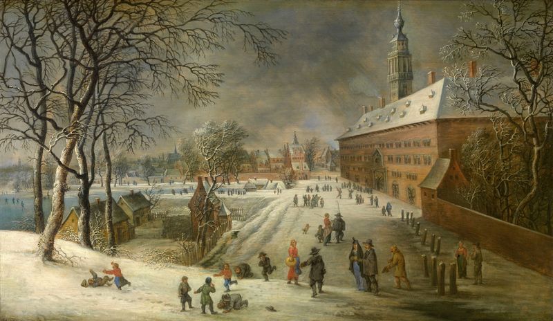 The Oosterhuis em Antuérpia de Lucas van Uden, retratando um edifício pitoresco com árvores, pintura a óleo.
