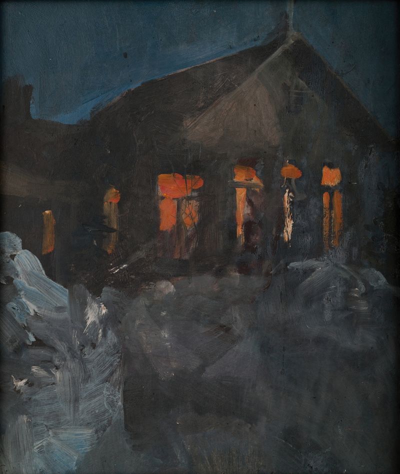 Night landscape with moonlight over trees, oil on canvas by Akseli Gallen-Kallela