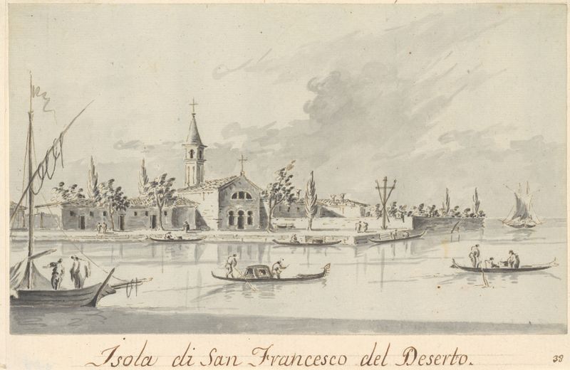 Paisaje de La Isla de San Francesco del Deserto de Giacomo Guardi, óleo sobre lienzo