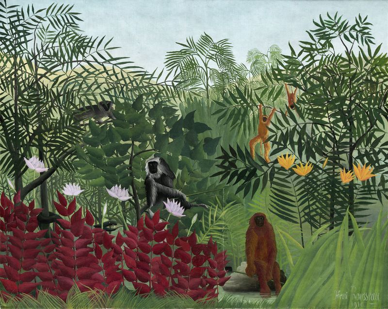 Tropical forest scene with monkeys, oil on canvas by Henri Rousseau