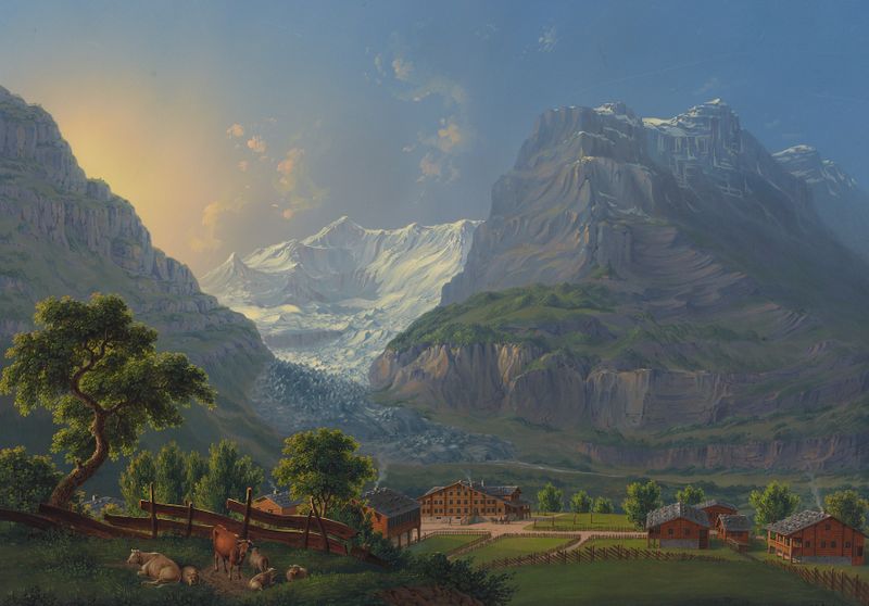 Pintura romântica de uma paisagem tumultuosa de Johann Heinrich Bleuler the Younger