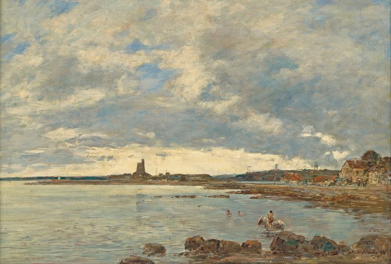 Escena marina con un velero en el mar, óleo sobre lienzo de Eugène Boudin