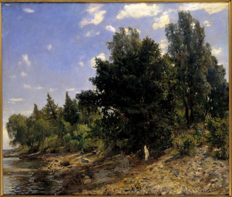Post-Impressionism landscape by Hans Heyerdahl, depicting summer light and vibrant nature.