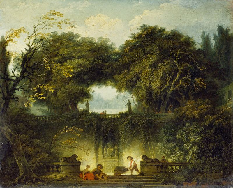 Lovers in a park, oil on canvas by Jean-Honoré Fragonard
