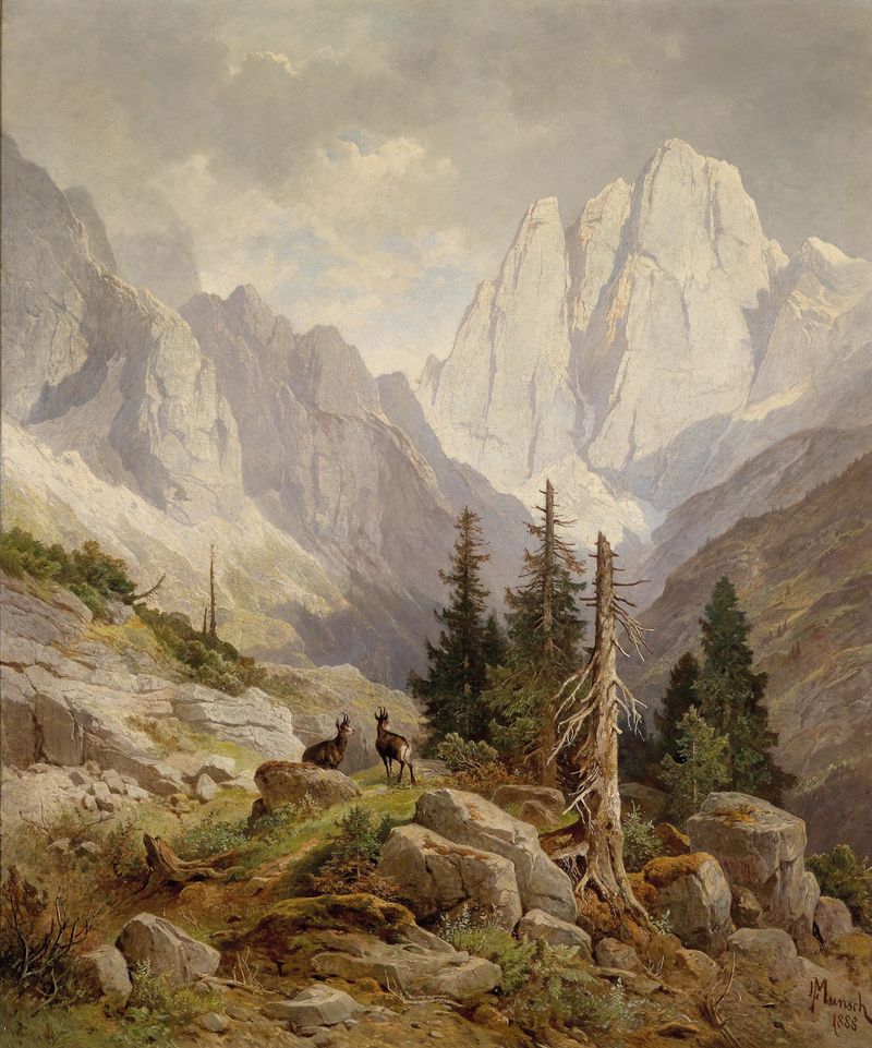 Landscape featuring mountains and snow by Leopold Munsch