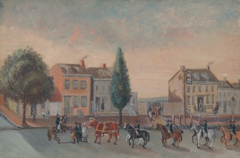 Interior scene of a tavern by William P. Chappel, depicting patrons in stillness, oil painting