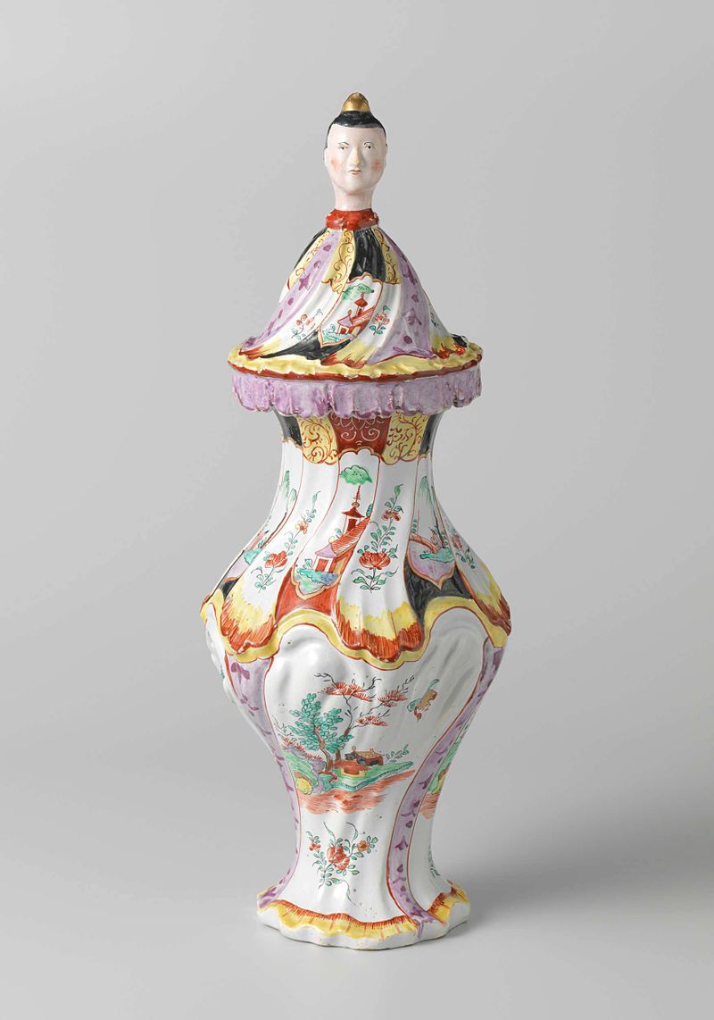 Three lidded vases with rocaille motifs by De Grieksche A, Rococo style