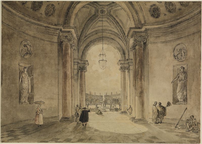 Pintura rococó de Hubert Robert que representa un jardín y arquitectura de villa