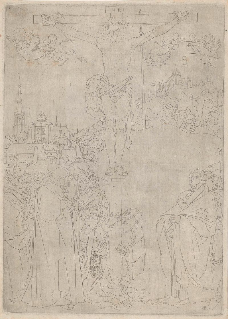 Gravura de um artista desconhecido retratando a crucificação de Cristo