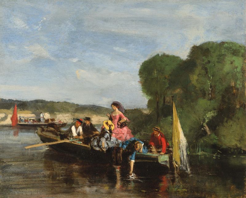 Promenade sur la Seine de François Louis-David Bocion, que muestra un paisaje ribereño sereno en óleo.