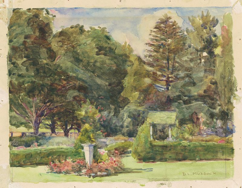 Oil painting by Dora Louise Murdoch featuring a woman in a garden.