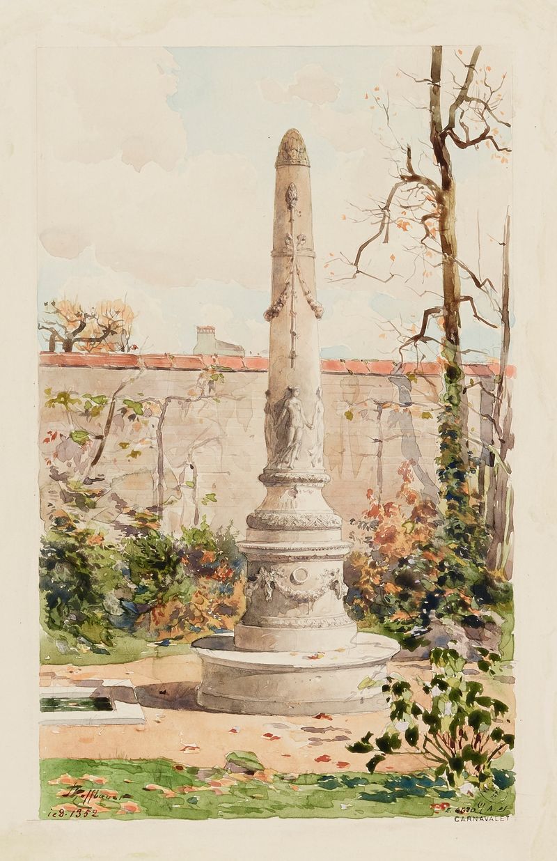 Obélisque de Fédor Hoffbauer, representando um obelisco em um jardim, meio desconhecido