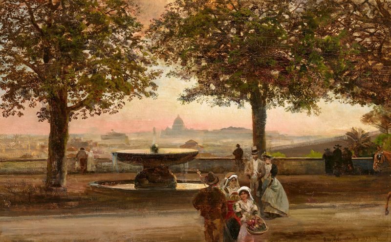 Landscape of Rome from Villa Medici, oil painting by Oswald Achenbach